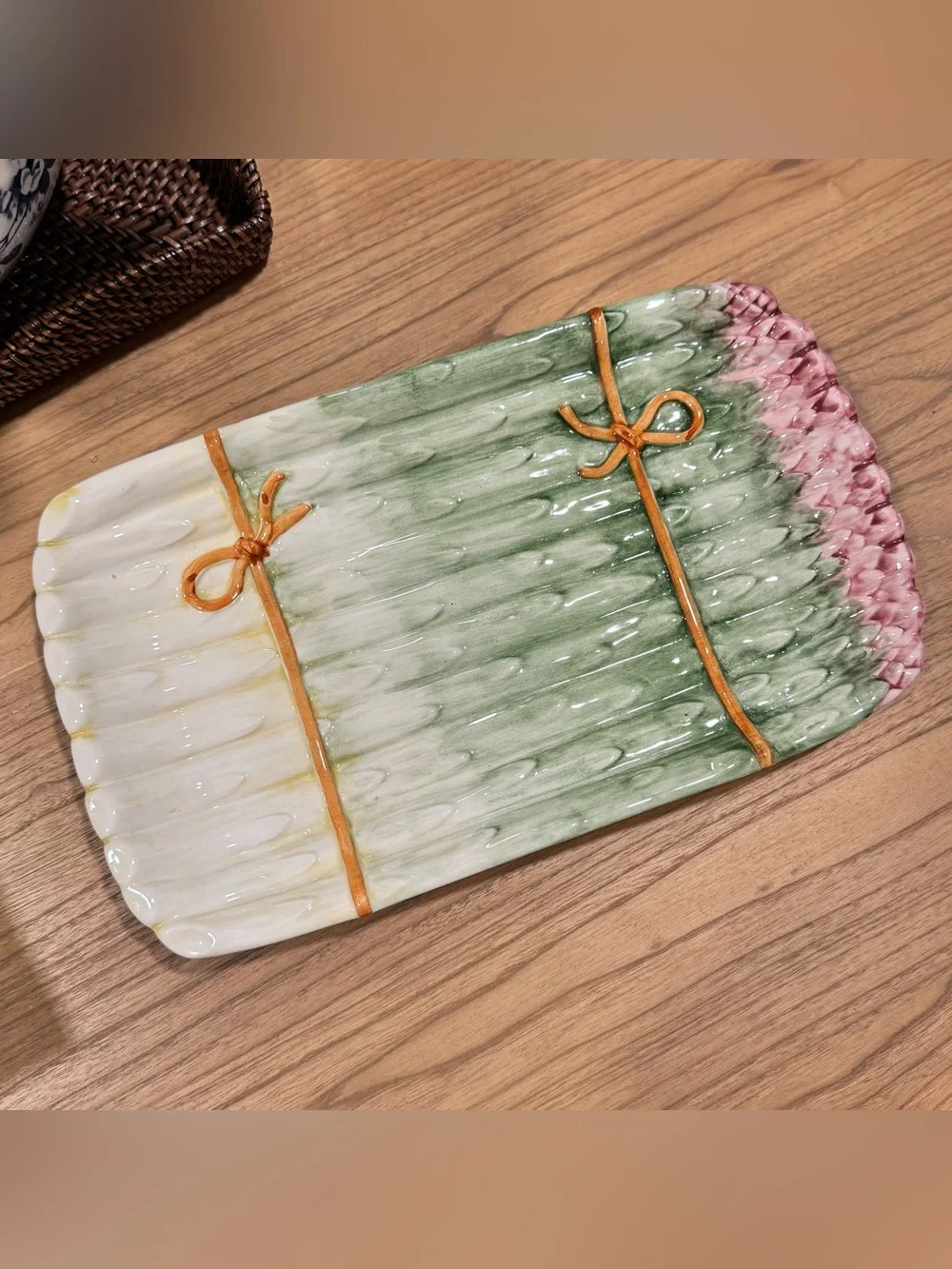 Vintage Majolica Asparagus Platter Serving Tray Olfaire Portugal Ceramic